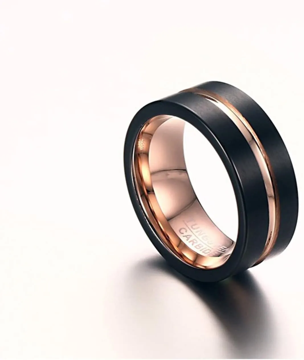 Couple Rings Matching, Womens Tungsten Rings Rose Gold Two-Tone Brushed Ring 8mm Rings for Men and Women