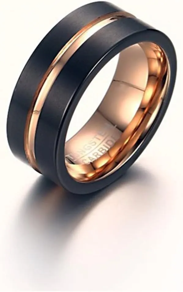 Couple Rings Matching, Womens Tungsten Rings Rose Gold Two-Tone Brushed Ring 8mm Rings for Men and Women