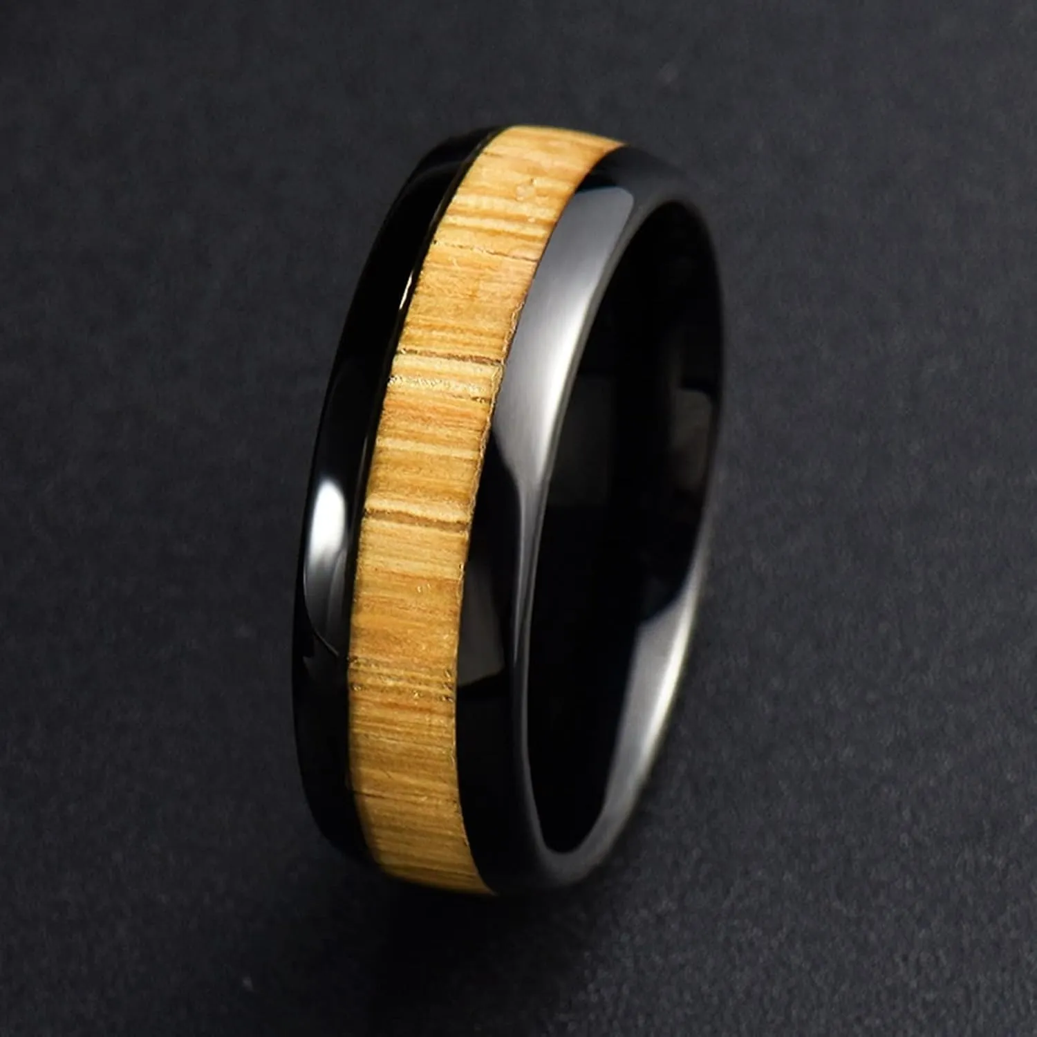 Couple Rings Personalized, Black Tungsten Carbide Rings for Men 8mm Ring Inlay Wood Fashion Couple Ring