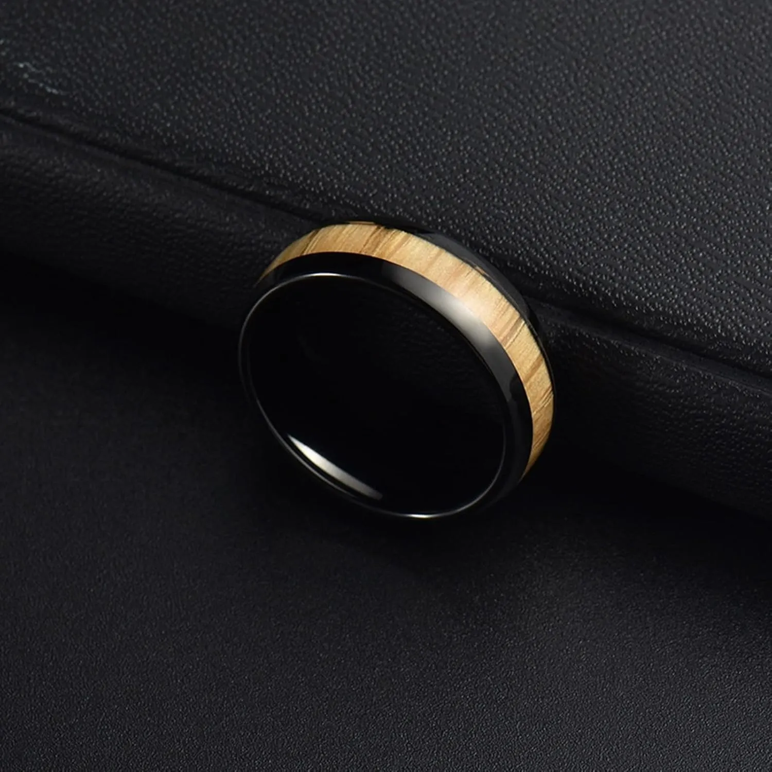 Couple Rings Personalized, Black Tungsten Carbide Rings for Men 8mm Ring Inlay Wood Fashion Couple Ring