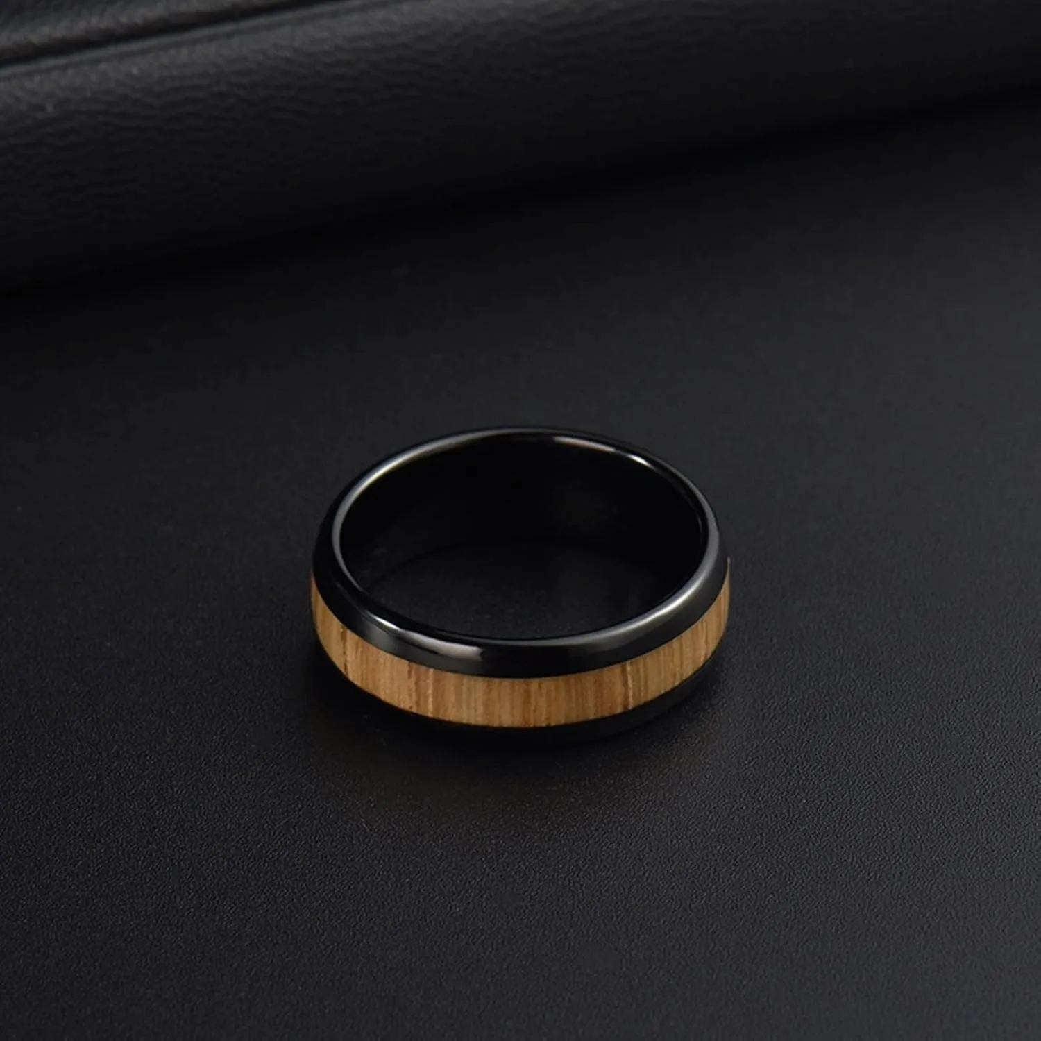 Couple Rings Personalized, Black Tungsten Carbide Rings for Men 8mm Ring Inlay Wood Fashion Couple Ring