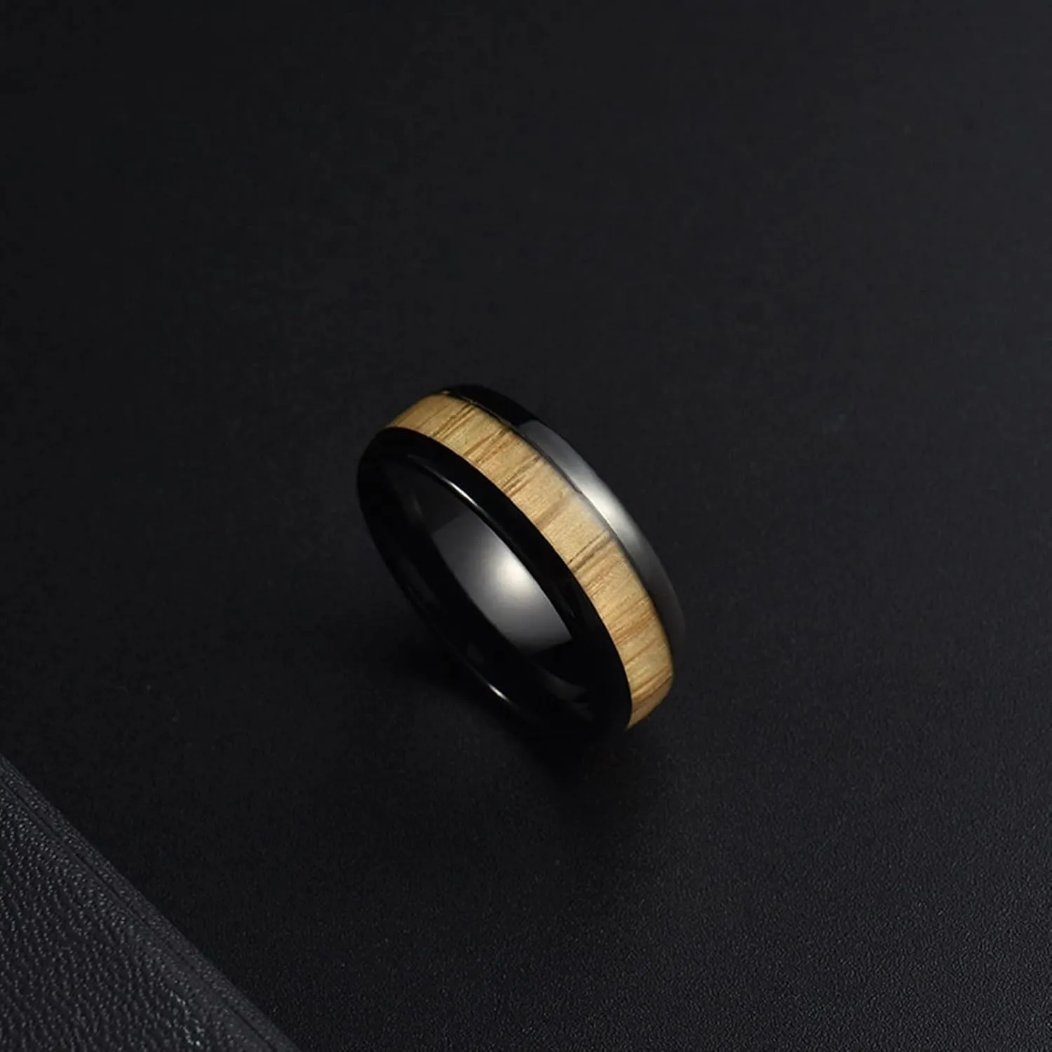 Couple Rings Personalized, Black Tungsten Carbide Rings for Men 8mm Ring Inlay Wood Fashion Couple Ring