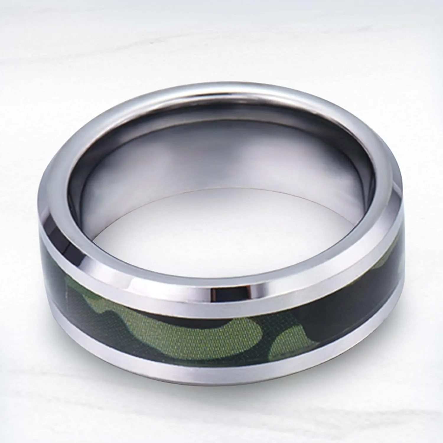 Couple Rings Personalized, Men's Tungsten Wedding Ring 8mm Silver Ring with Green Pattern Engagement Couple Rings