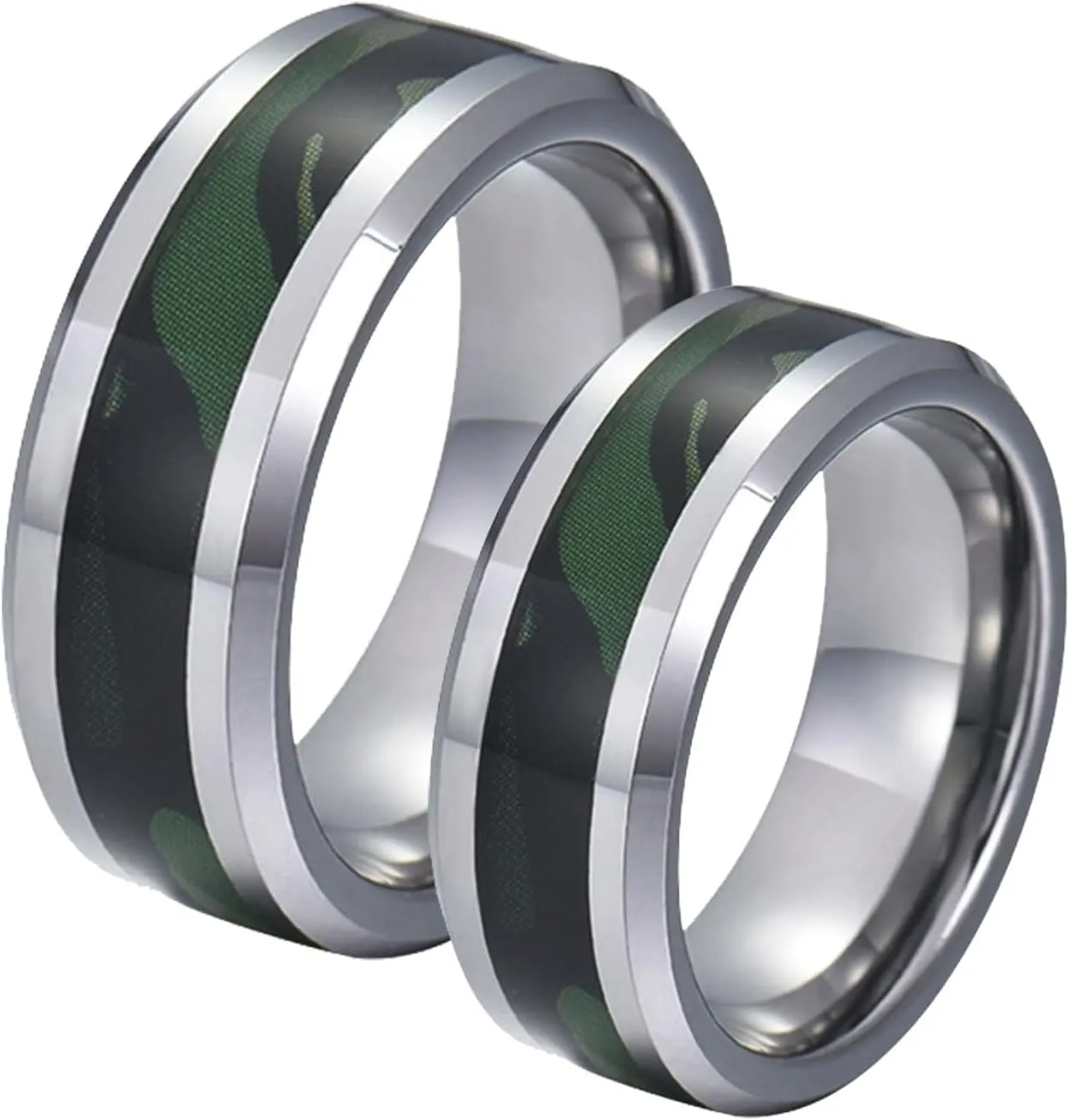 Couple Rings Personalized, Men's Tungsten Wedding Ring 8mm Silver Ring with Green Pattern Engagement Couple Rings