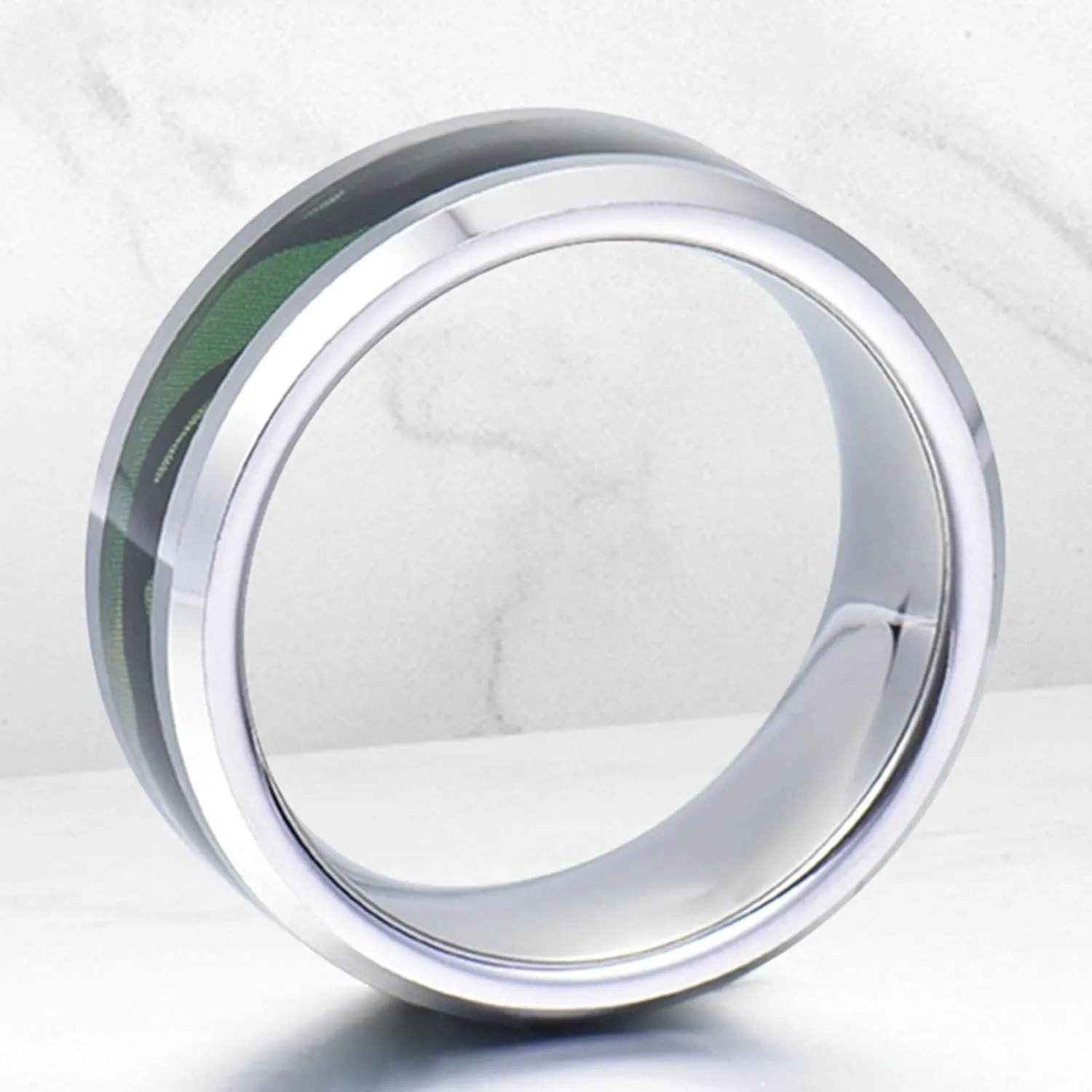 Couple Rings Personalized, Men's Tungsten Wedding Ring 8mm Silver Ring with Green Pattern Engagement Couple Rings