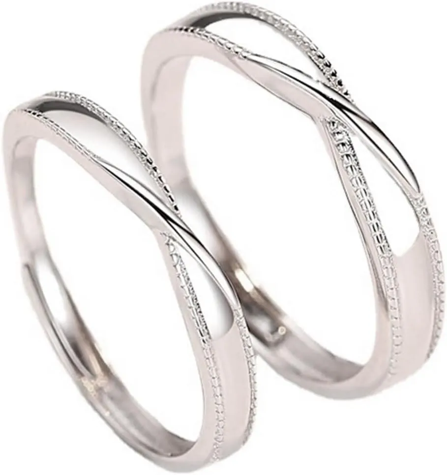 Couple Rings Personalized Promise Bands for Couples,Wedding Rings for Couple Sterling Silver Adjustable,Simple Round Rings for Silver