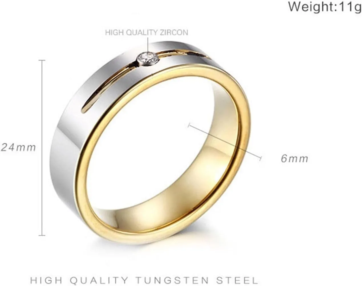 Couple Rings Wedding, Tungsten Steel Ring 2PCS Silver Gold Ring with Zirconia Size Women 6 Men 7 for Fathers Day Jewelry