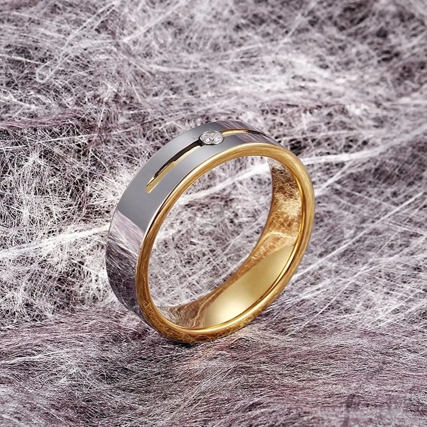 Couple Rings Wedding, Tungsten Steel Ring 2PCS Silver Gold Ring with Zirconia Size Women 6 Men 7 for Fathers Day Jewelry