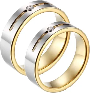 Couple Rings Wedding, Tungsten Steel Ring 2PCS Silver Gold Ring with Zirconia Size Women 6 Men 7 for Fathers Day Jewelry