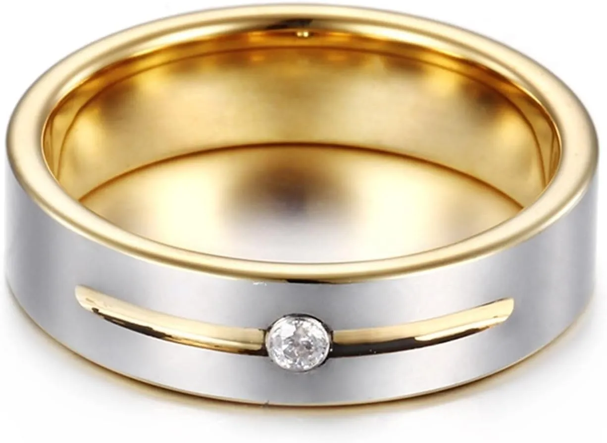 Couple Rings Wedding, Tungsten Steel Ring 2PCS Silver Gold Ring with Zirconia Size Women 6 Men 7 for Fathers Day Jewelry