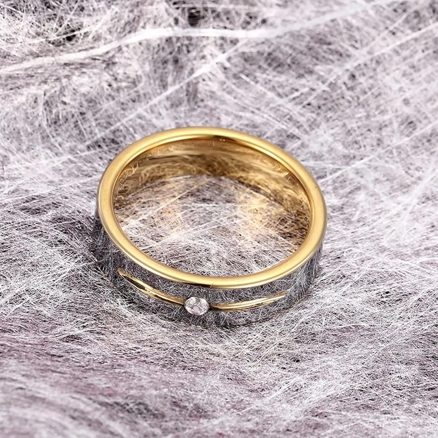 Couple Rings Wedding, Tungsten Steel Ring 2PCS Silver Gold Ring with Zirconia Size Women 6 Men 7 for Fathers Day Jewelry