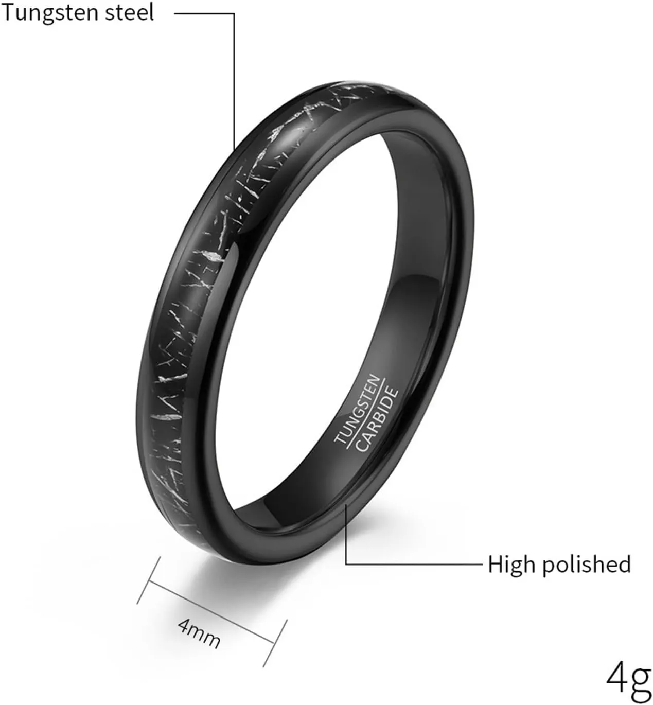 Couple Wedding Rings Set, Black Tungsten Rings for Women 4mm Ring Inlay Metal Proposal Couple Ring