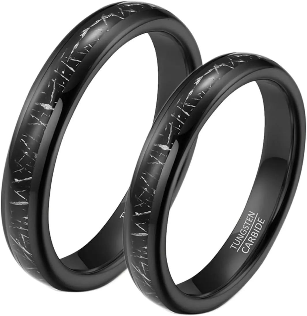 Couple Wedding Rings Set, Black Tungsten Rings for Women 4mm Ring Inlay Metal Proposal Couple Ring