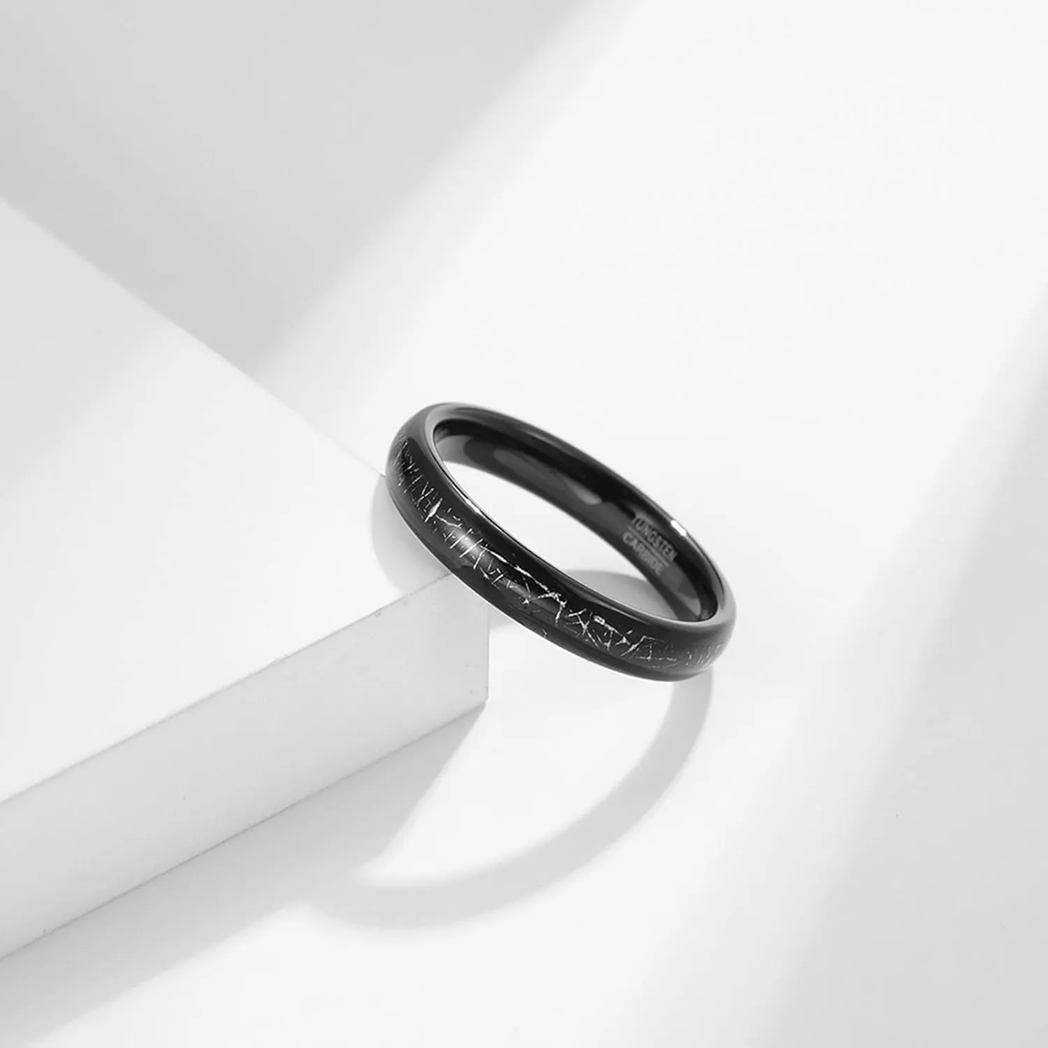 Couple Wedding Rings Set, Black Tungsten Rings for Women 4mm Ring Inlay Metal Proposal Couple Ring