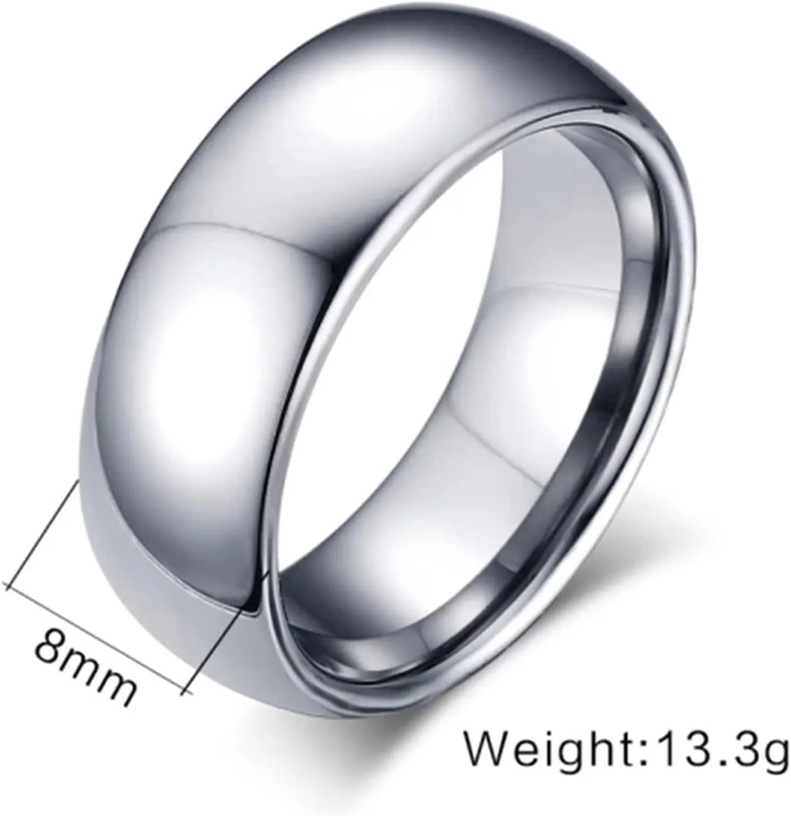 Couples Engagement Rings Set, Tungsten Rings for Men 8mm Silver Ring Plain Dome Rings for Men and Women