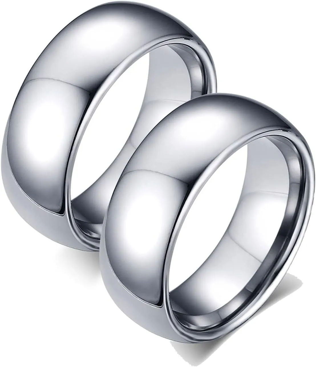 Couples Engagement Rings Set, Tungsten Rings for Men 8mm Silver Ring Plain Dome Rings for Men and Women