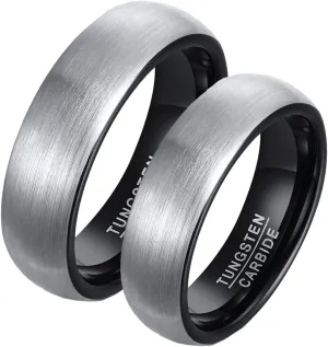 Couples Promise Rings, Black Tungsten Rings for Men Brushed Ring 8mm Rings for Men and Women