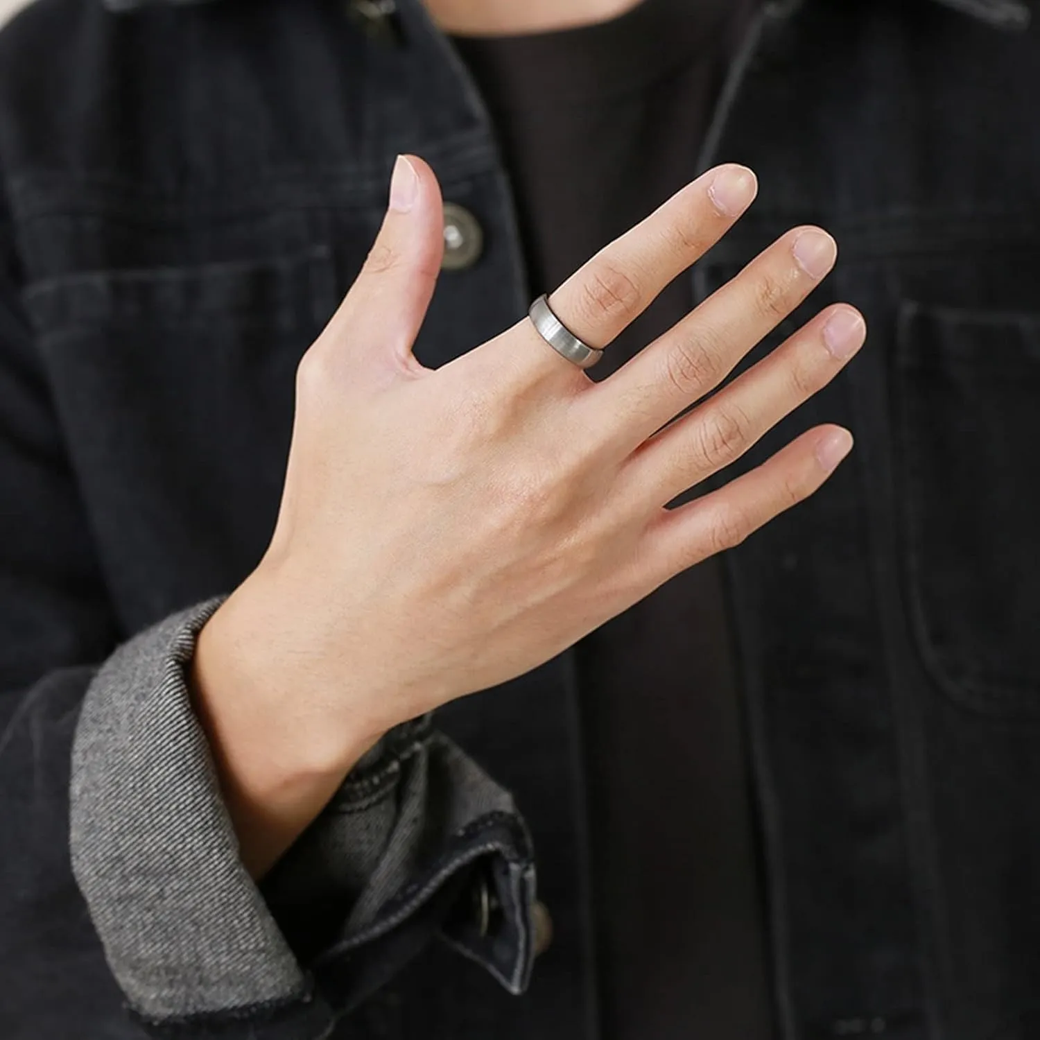 Couples Promise Rings, Black Tungsten Rings for Men Brushed Ring 8mm Rings for Men and Women