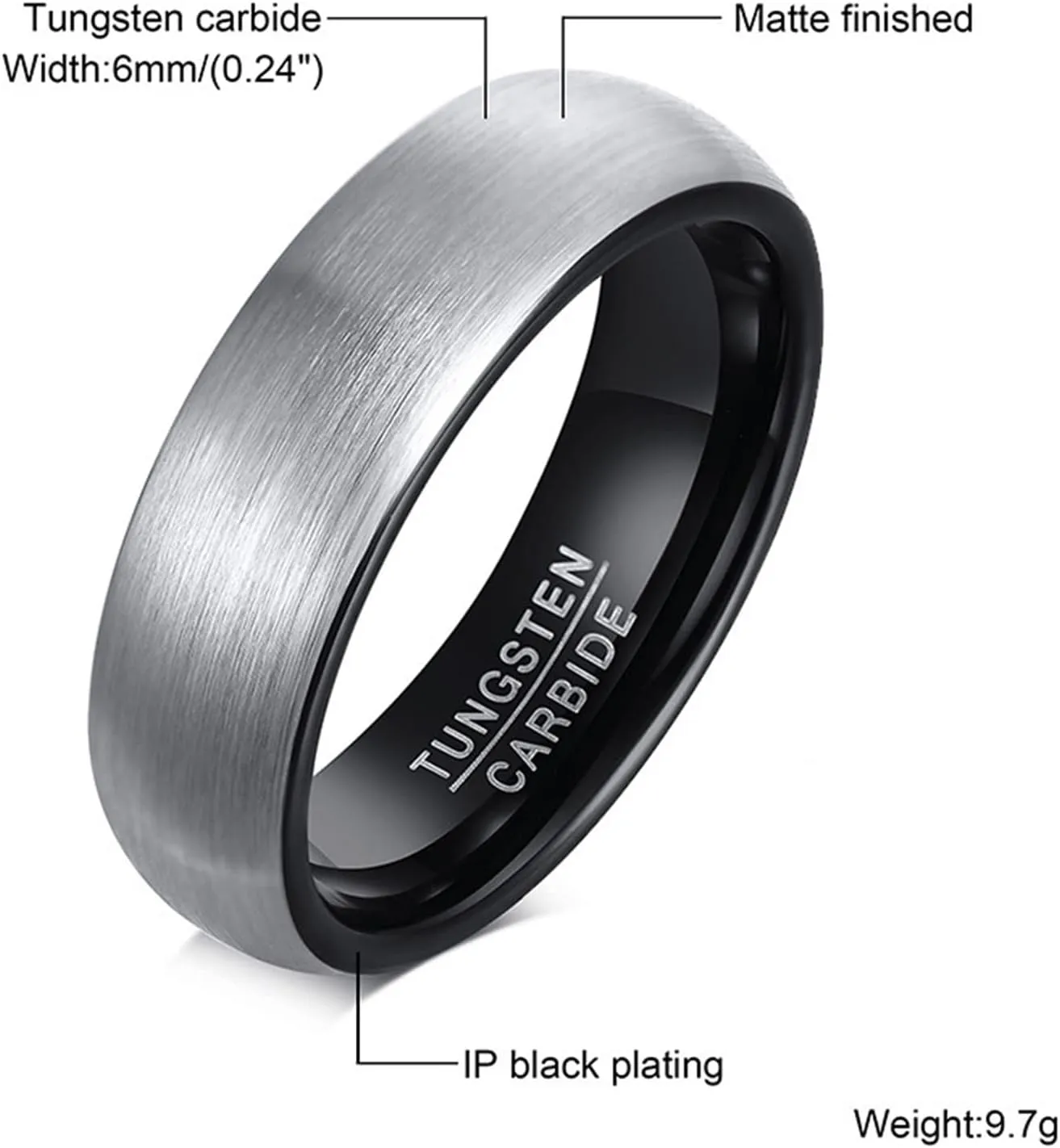 Couples Promise Rings, Black Tungsten Rings for Men Brushed Ring 8mm Rings for Men and Women