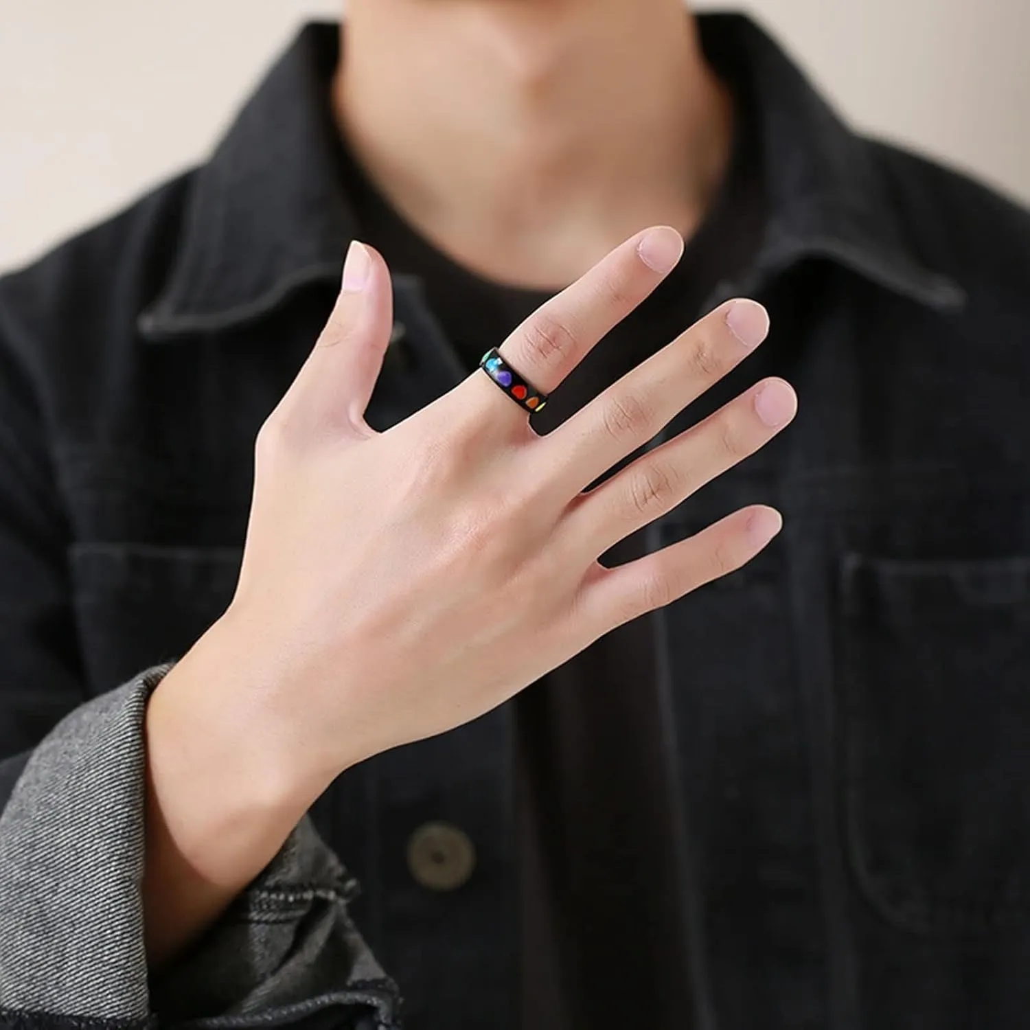 Couples Rings Customized Engagement Ring Couple,Couple Wedding Rings Stainless Steel 6MM Multicolor Black Ring with LGBT Heart Couple Ring for Wedding