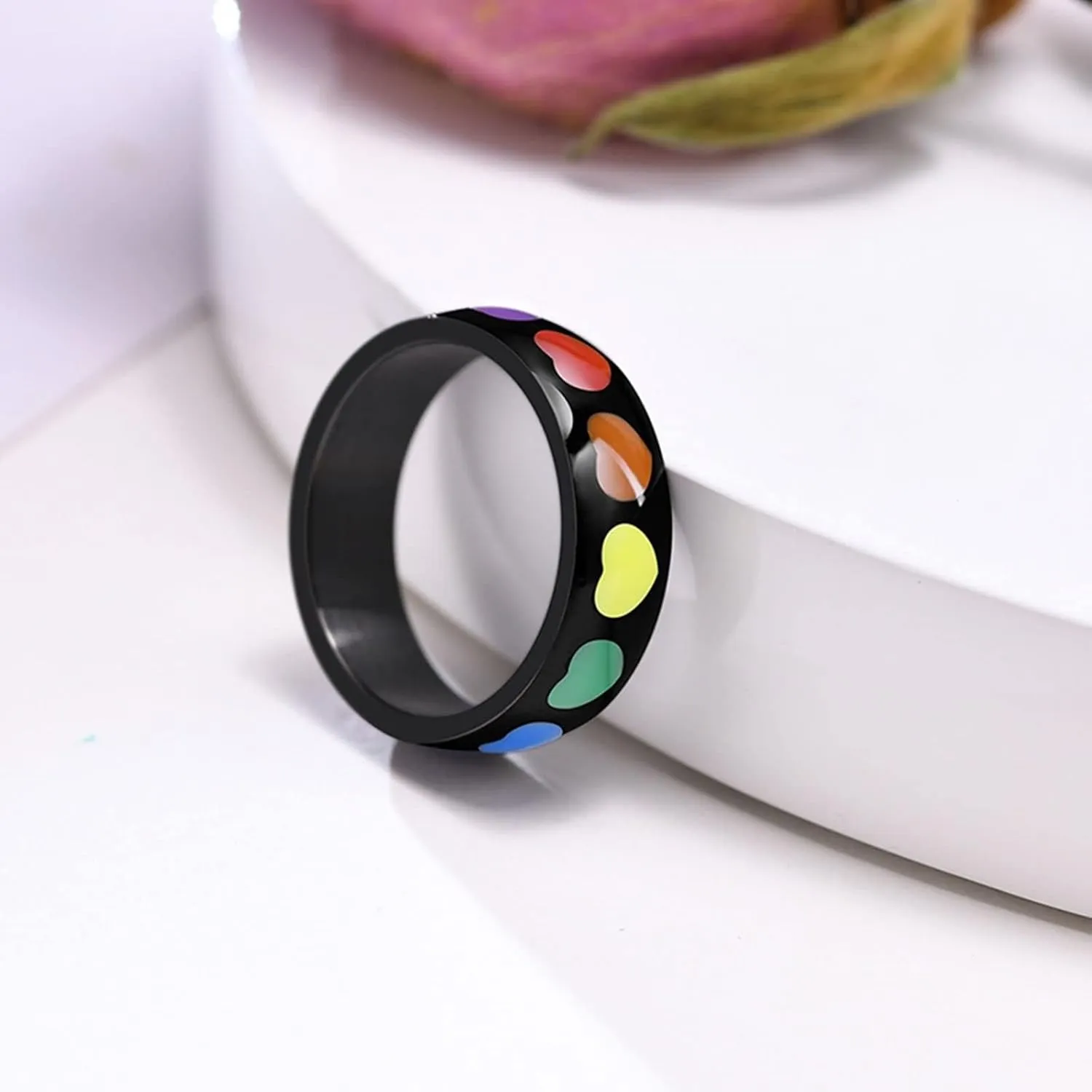 Couples Rings Customized Engagement Ring Couple,Couple Wedding Rings Stainless Steel 6MM Multicolor Black Ring with LGBT Heart Couple Ring for Wedding