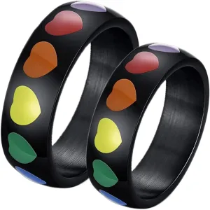 Couples Rings Customized Engagement Ring Couple,Couple Wedding Rings Stainless Steel 6MM Multicolor Black Ring with LGBT Heart Couple Ring for Wedding
