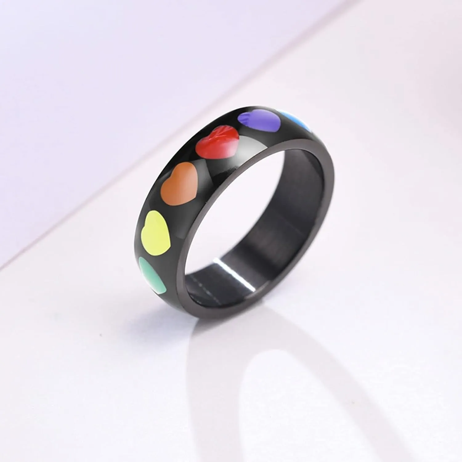 Couples Rings Customized Engagement Ring Couple,Couple Wedding Rings Stainless Steel 6MM Multicolor Black Ring with LGBT Heart Couple Ring for Wedding