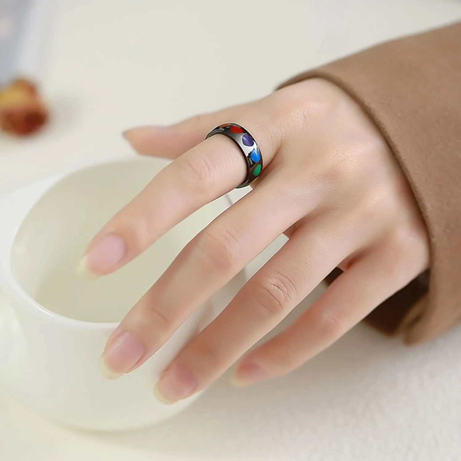 Couples Rings Customized Engagement Ring Couple,Couple Wedding Rings Stainless Steel 6MM Multicolor Black Ring with LGBT Heart Couple Ring for Wedding