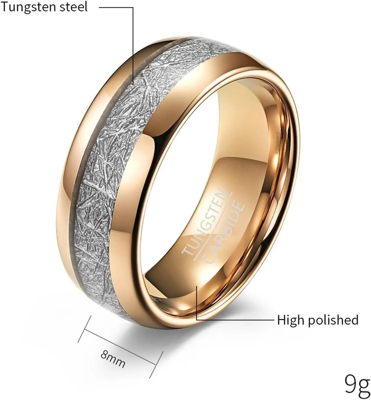 Couples Rings Set, Men Rings Tungsten 8mm Rose Gold Ring Inlay Metal Valentine's Day Couple Rings