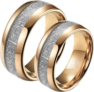 Couples Rings Set, Men Rings Tungsten 8mm Rose Gold Ring Inlay Metal Valentine's Day Couple Rings