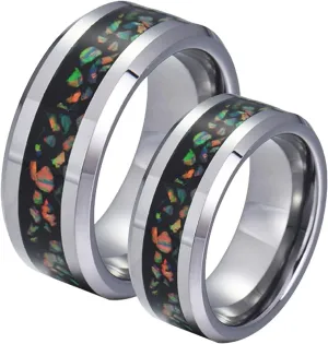 Couples Rings Set, Mens Wedding Rings Tungsten 8mm Silver Ring Inlay Opal Men's and Women's Fashion Rings