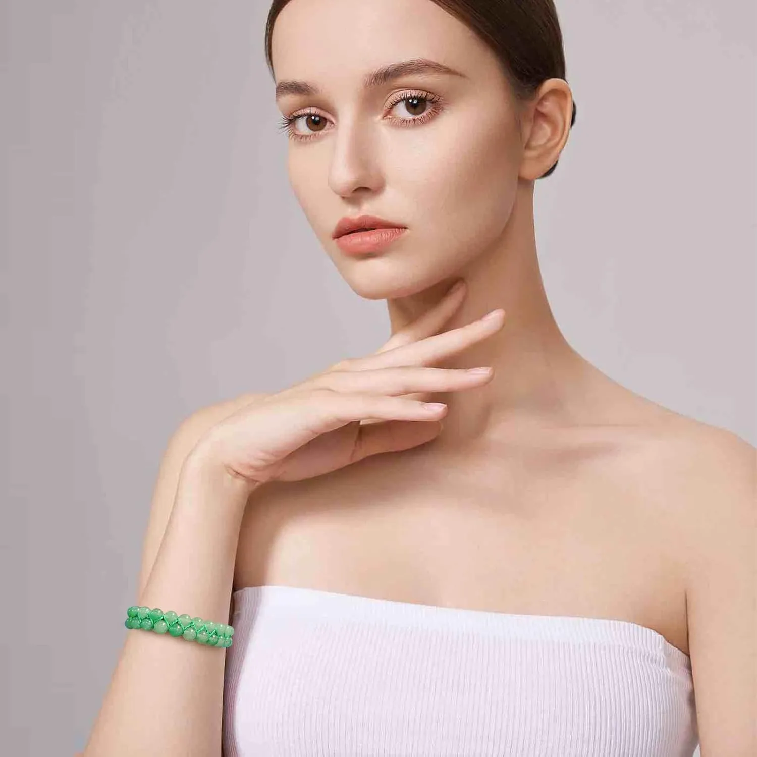 Crystal Bead Bracelet for Women, Handmade Jade Bracelet for Men, Emerald Protection Bracelet, St.Patrick's Day Bracelet, Genuine Premium Jade Crystal Jewelry Bracelets (Emerald)