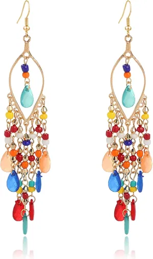 Crystal Beaded Tassel Earring for Women Faux Long Beaded Dangle Earring Fringe Earring Bridal Wedding Christmas Jewelry
