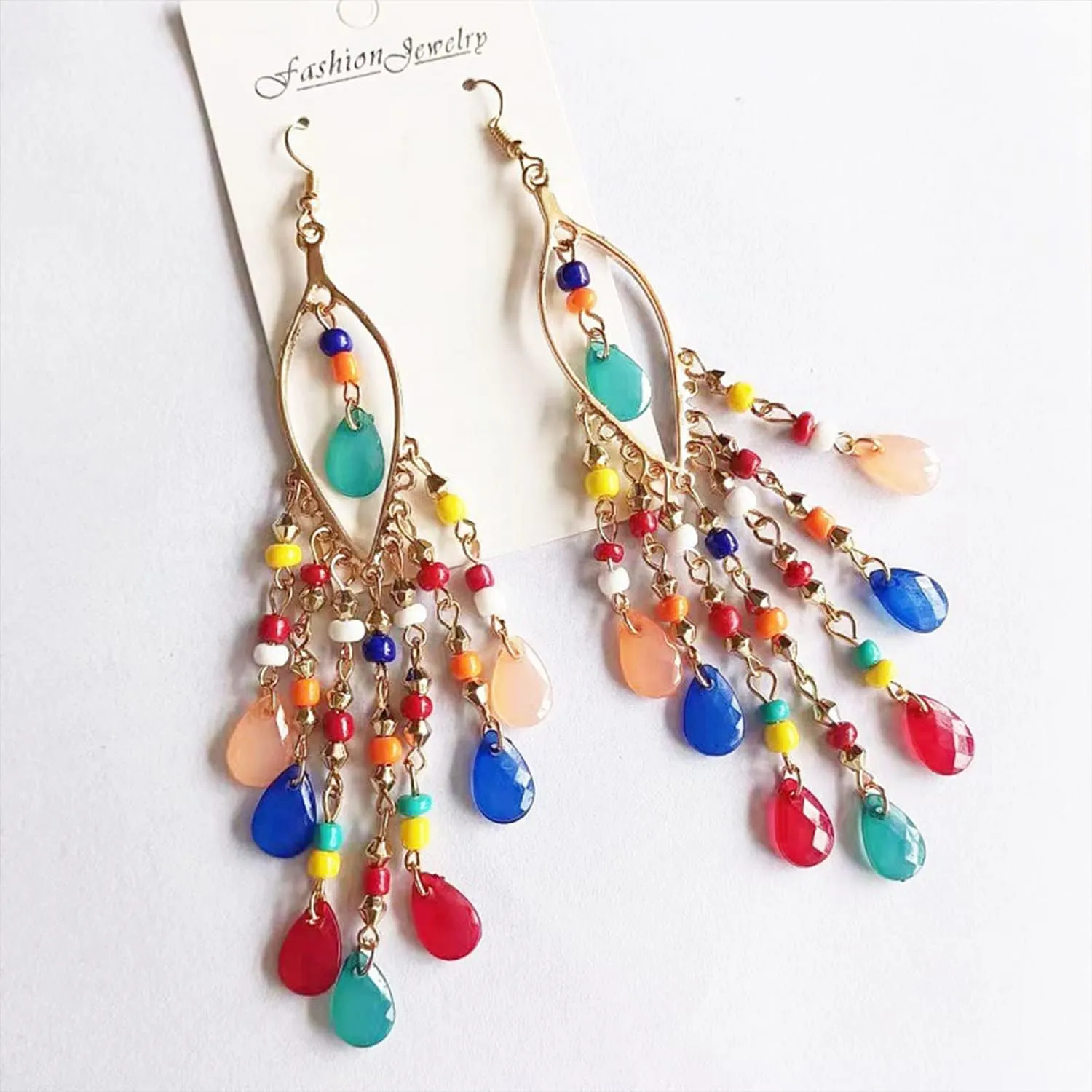 Crystal Beaded Tassel Earring for Women Faux Long Beaded Dangle Earring Fringe Earring Bridal Wedding Christmas Jewelry