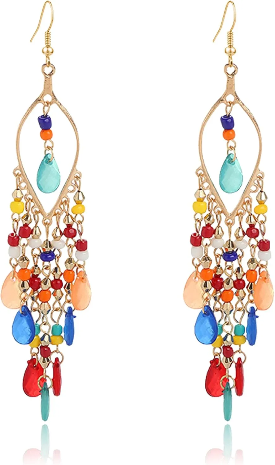 Crystal Beaded Tassel Earring for Women Faux Long Beaded Dangle Earring Fringe Earring Bridal Wedding Christmas Jewelry