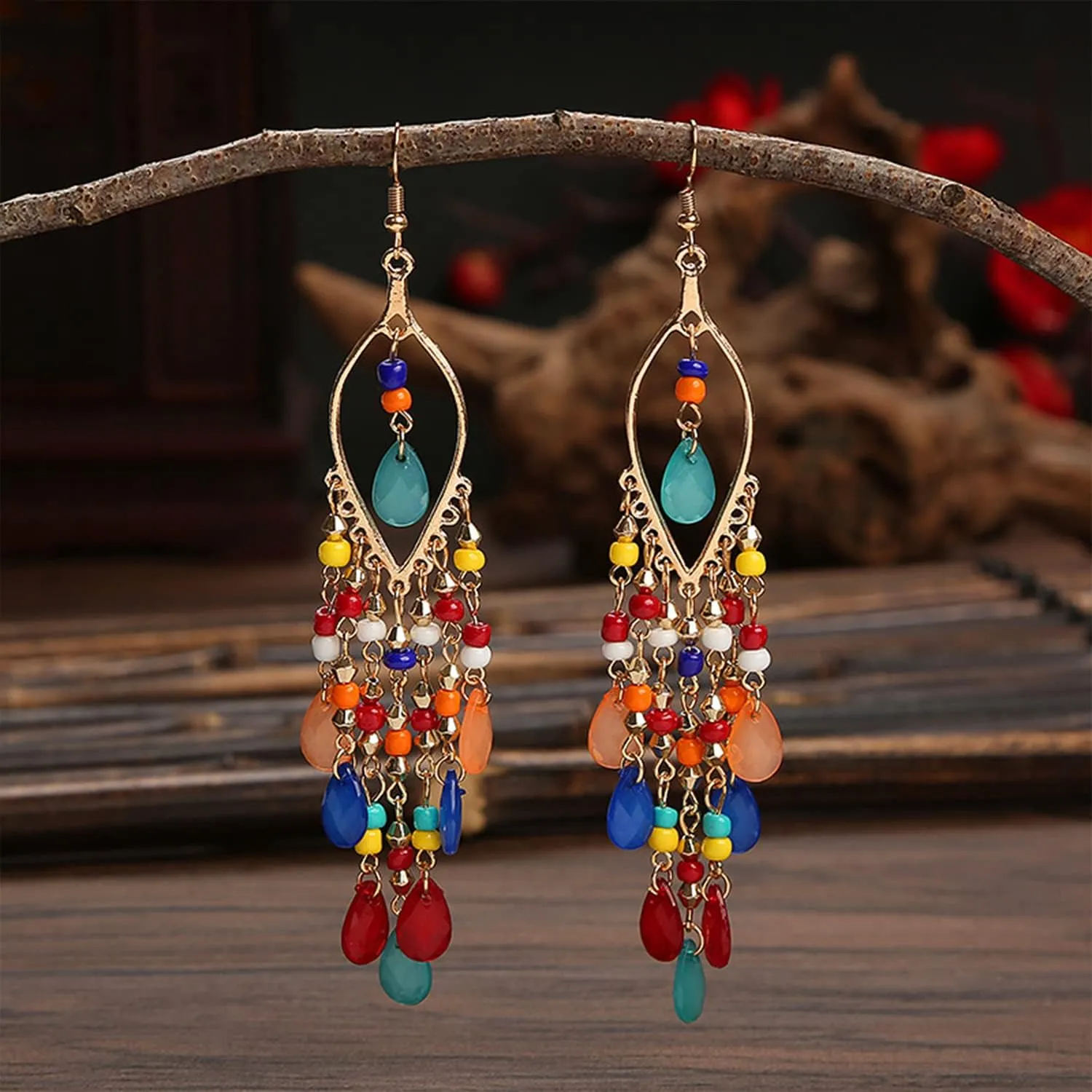 Crystal Beaded Tassel Earring for Women Faux Long Beaded Dangle Earring Fringe Earring Bridal Wedding Christmas Jewelry