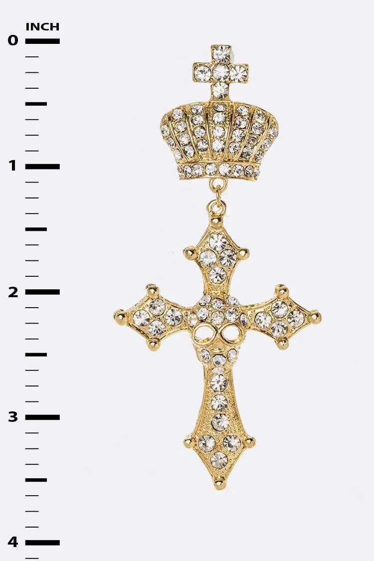 Crystal Cross & Crown Chandelier Earrings