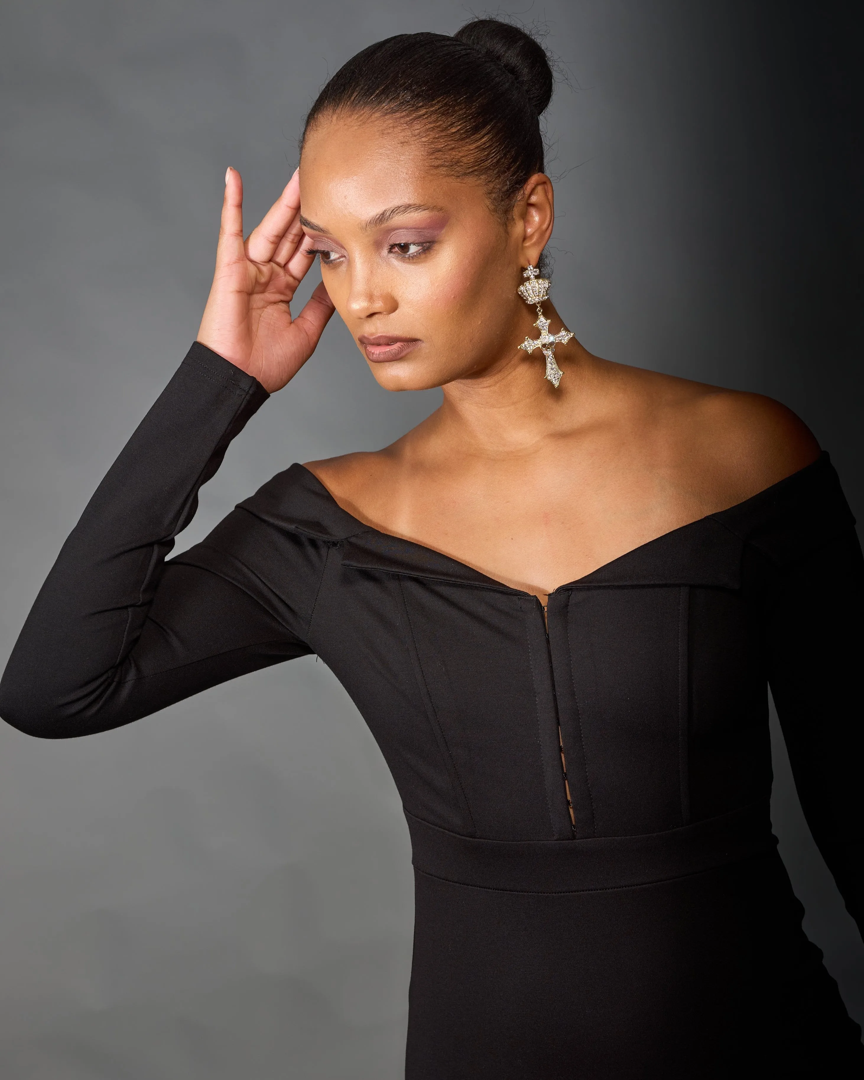 Crystal Cross & Crown Chandelier Earrings