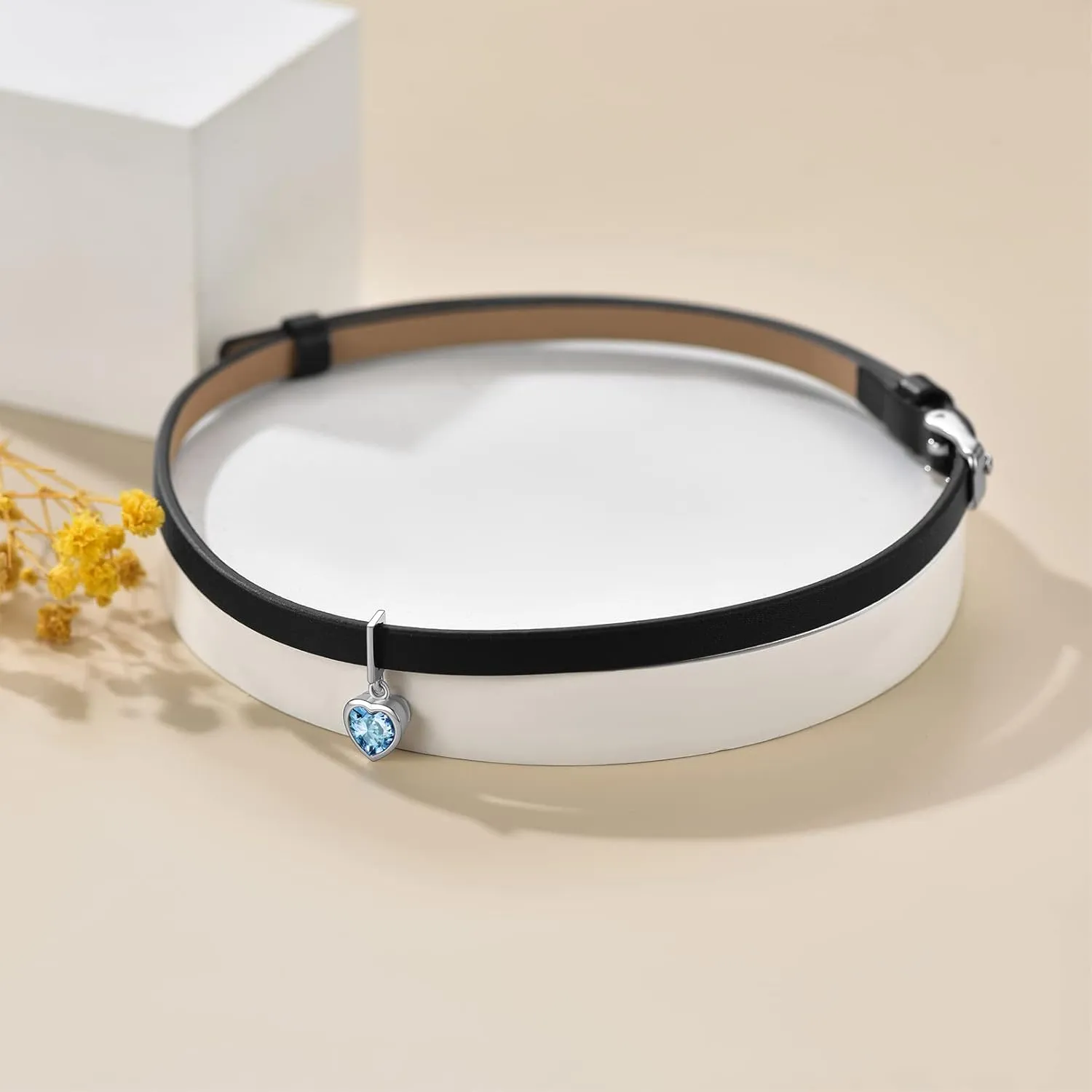 Custom4U Personalized Black Leather Choker Necklace with Picture/Name/Initials/Letters Charm,Custom Made Adjustable Choker Collar Gothic Punk Necklaces Jewelry Gifts for Women