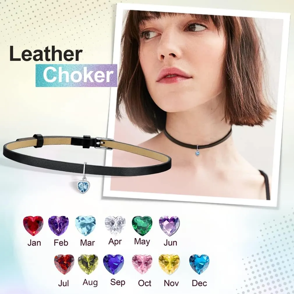 Custom4U Personalized Black Leather Choker Necklace with Picture/Name/Initials/Letters Charm,Custom Made Adjustable Choker Collar Gothic Punk Necklaces Jewelry Gifts for Women