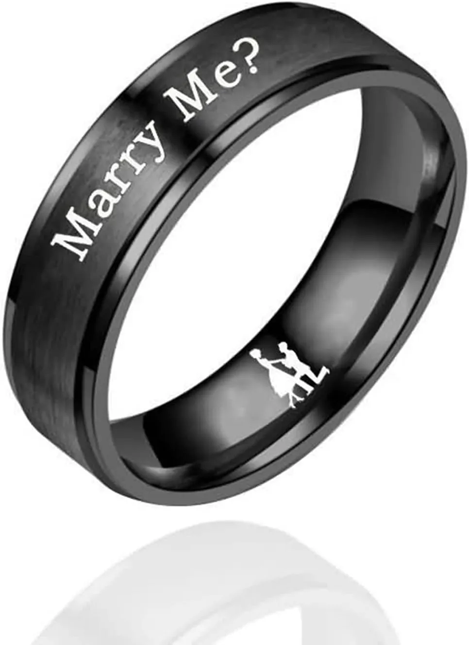 Customized Promise Rings Men and Women Engagement Rings,Couple Rings Stainless Steel Rose Gold Ring with 6MM Marry Me? Yes! Rings Couple
