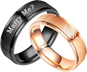 Customized Promise Rings Men and Women Engagement Rings,Couple Rings Stainless Steel Rose Gold Ring with 6MM Marry Me? Yes! Rings Couple