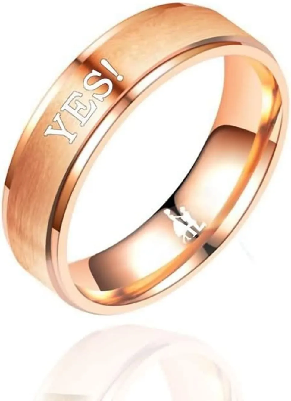 Customized Promise Rings Men and Women Engagement Rings,Couple Rings Stainless Steel Rose Gold Ring with 6MM Marry Me? Yes! Rings Couple