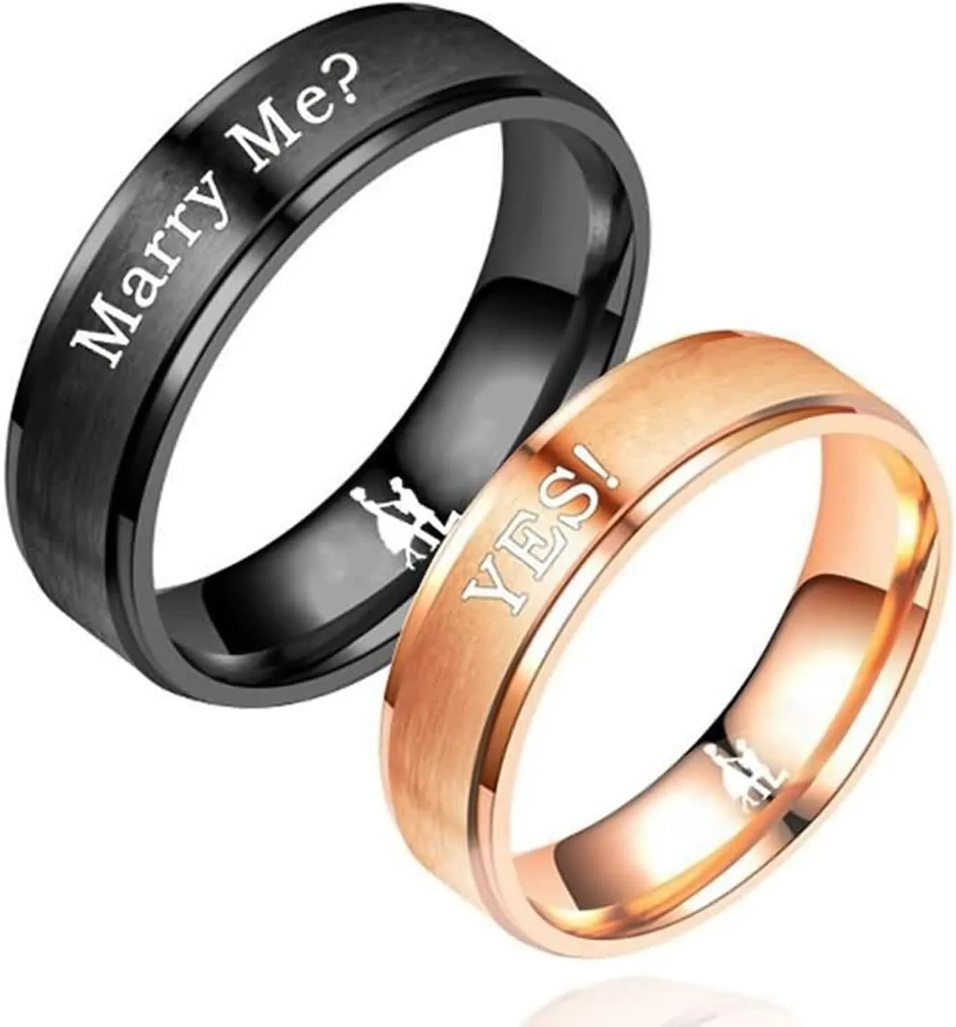 Customized Promise Rings Men and Women Engagement Rings,Couple Rings Stainless Steel Rose Gold Ring with 6MM Marry Me? Yes! Rings Couple