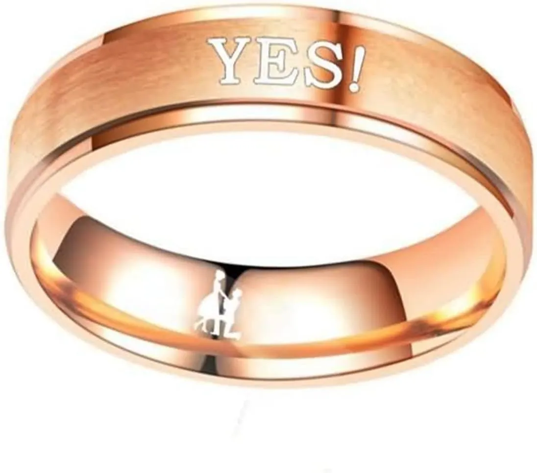 Customized Promise Rings Men and Women Engagement Rings,Couple Rings Stainless Steel Rose Gold Ring with 6MM Marry Me? Yes! Rings Couple