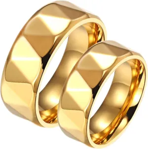 Cute Promise Rings for Women, Rings for Men Stainless Steel 8mm Gold Ring Multi-Faceted Engagement Couple Rings