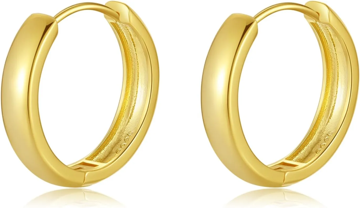 DAILY VIBES Small Gold Chunky Hoop Earrings for Women 14K Gold Plated 925 Sterling Silver Post Oval Huggie Hoop Earrings for Women Dainty Thick Gold Hoops