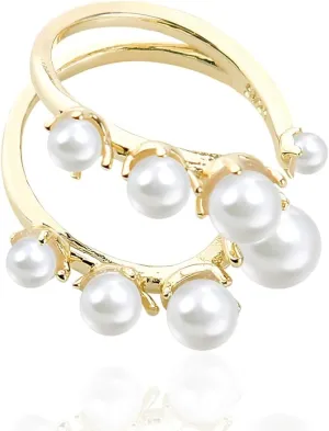 Dainty Pearl Rings for Women Gold Statement Ring Adjustable Open Ring Gold Stack Vintage Style Finger Ring Faux Pearls Fashion Rings for Women Pearl Chunky Gold Rings Stackable