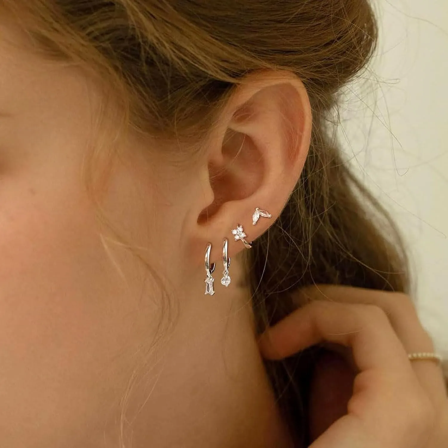 Dainty Silver Earrings for Women 14k Gold Plated Lightweight Hoop Earrings Set for Women Trendy Small Silver Hoop Huggie Jewelry