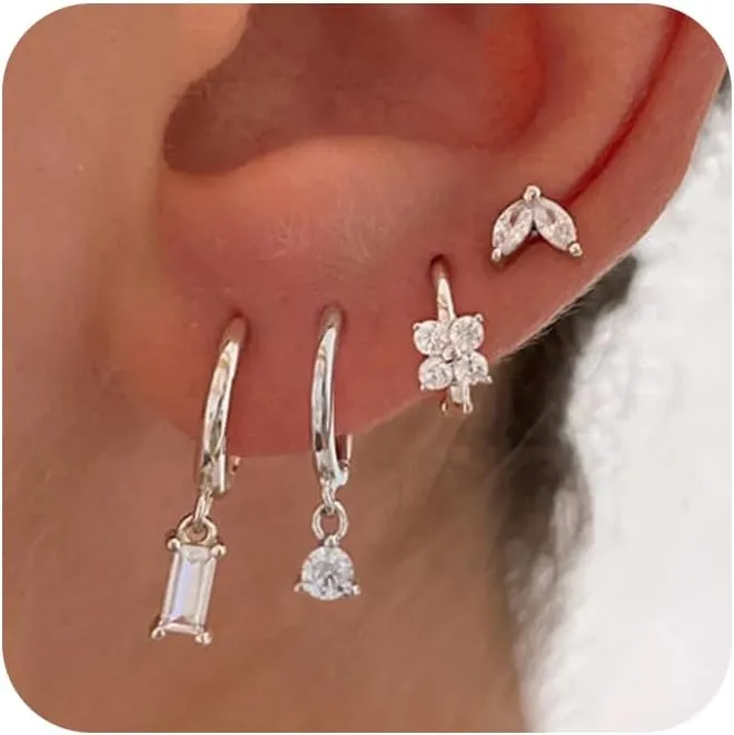 Dainty Silver Earrings for Women 14k Gold Plated Lightweight Hoop Earrings Set for Women Trendy Small Silver Hoop Huggie Jewelry